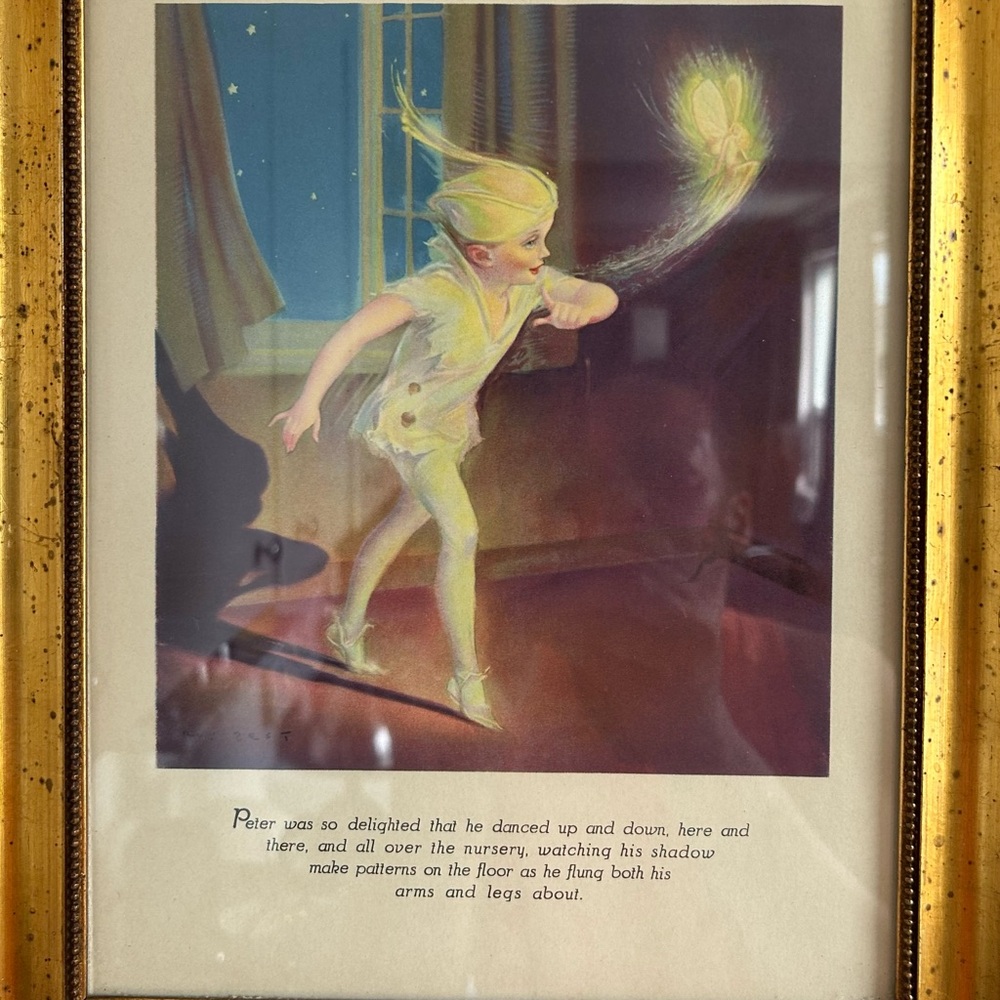 Framed page of Peter Pan from the Peter Pan book published in 1931.